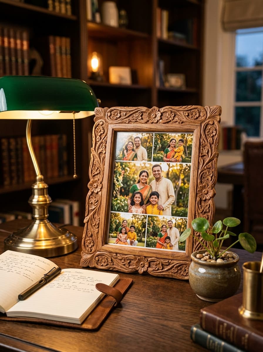 Warm Wood Carved Desk Photo Frame