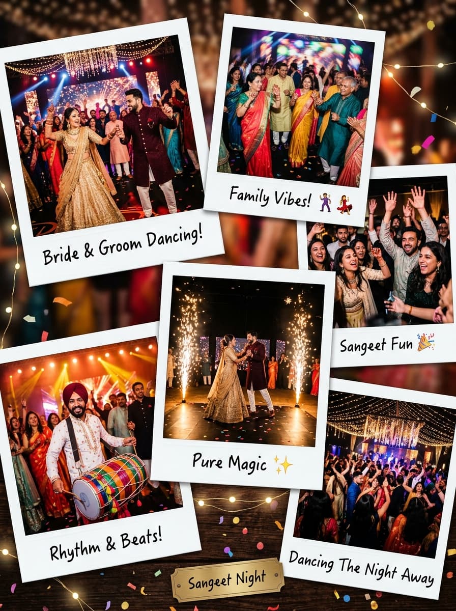 Sangeet Night Dance Floor Sparks polaroid collage